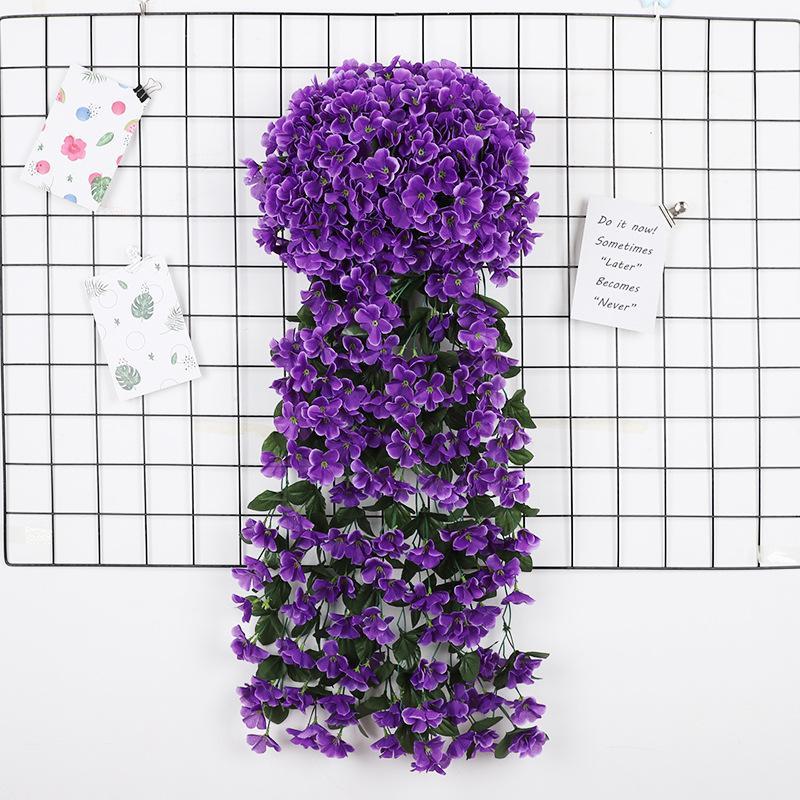 Faux Big Hydrangea Violet Hanging Vines, Durable Plastic Silk Flower Garlands, Balcony Railing Wedding Decor, Home Indoor Outdoor Wall Hangings, Plastic Faux Flowers