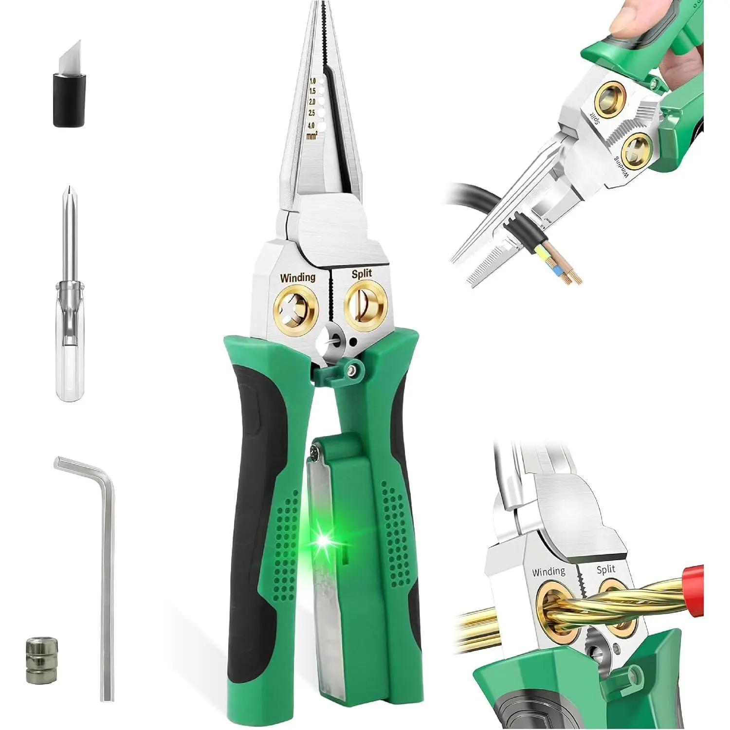 8-in-1 Multi-Tool Wire Stripper, Non-Contact Voltage Detector, Safety Insulated Handles, Electrical Pliers for Stripping, Cutting, Crimping, Ideal for Electricians, DIY Projects