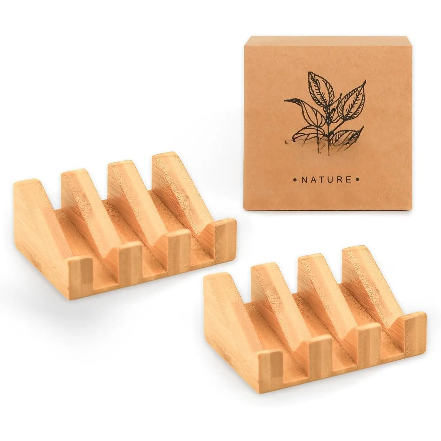 Shampoo Bar and Sponge Holders for Shower – Self-Draining  Soap Dish Tray, 2 Pack Wooden Soap Saver Racks for Conditioner Bars, Razor, Sink, Bathroom, Kitchen, or Travel
