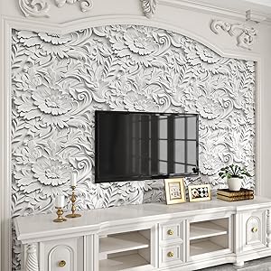 White 3D Floral Wallpaper Peel and Stick Embossed Flower Peel and Stick Wallpaper for Bedroom Ceiling Waterproof Removable White Contact Paper for Cabinets 17.5"x118"