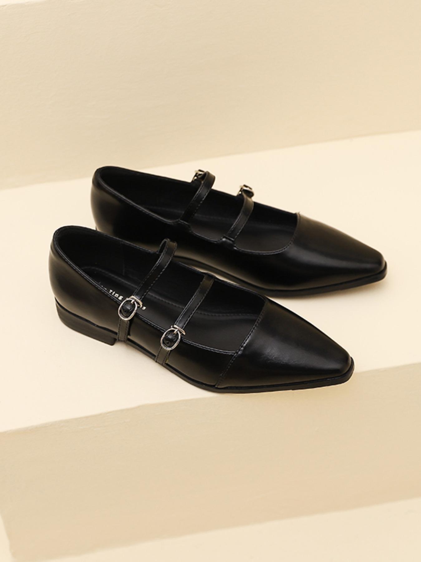 Retro English Style Mary Jane Shoes for Women, Square Toe Casual Buckle Flat Shoes for Commuting, PU Leather Trendy Footwear, Daily Wear Shoes