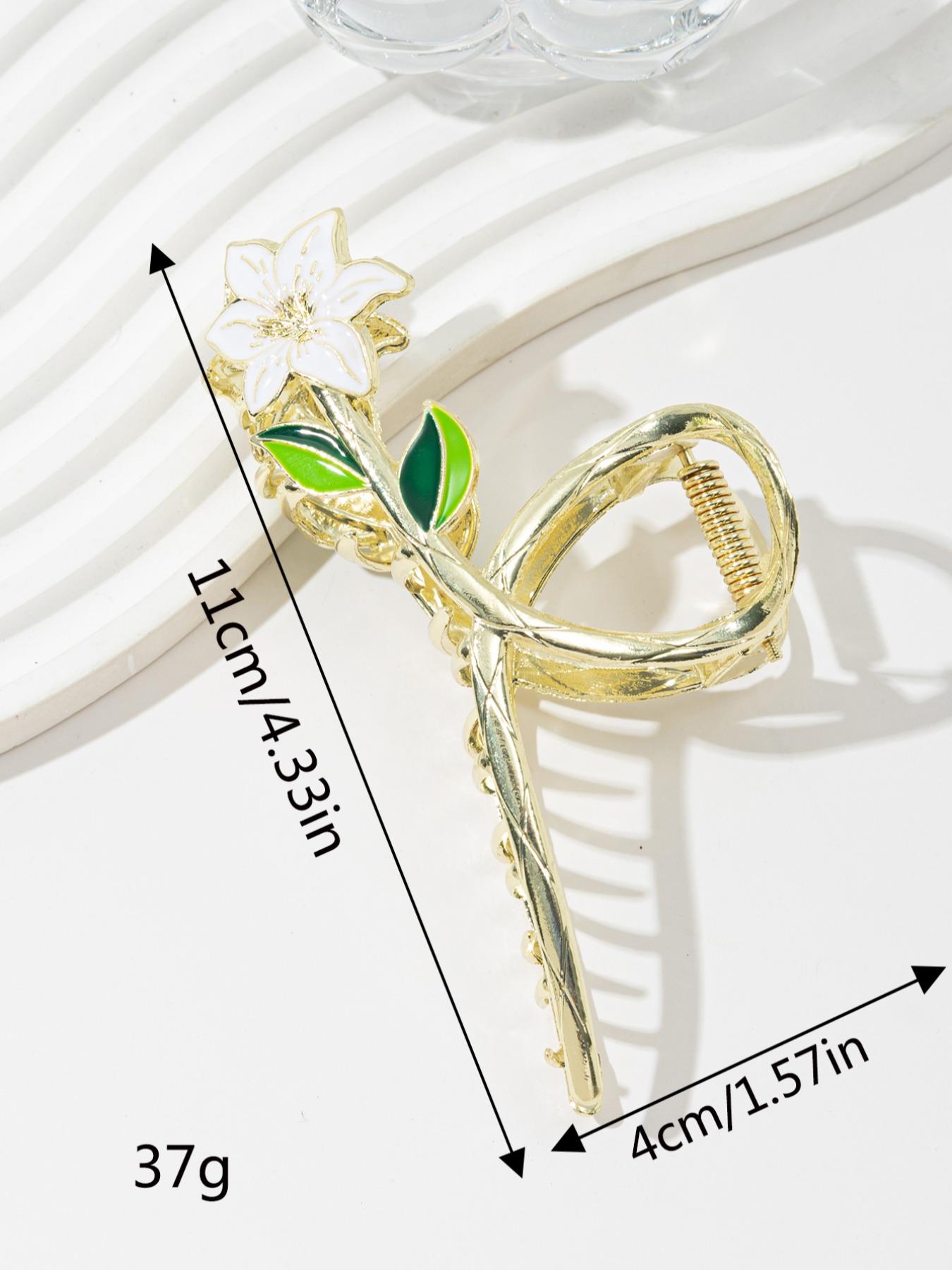 Summer Delicate Fashion Metal Flower and Leaf Decorative Hair Claw Clip, Simple and Elegant Accessory Holiday Birthday Gifts for Women