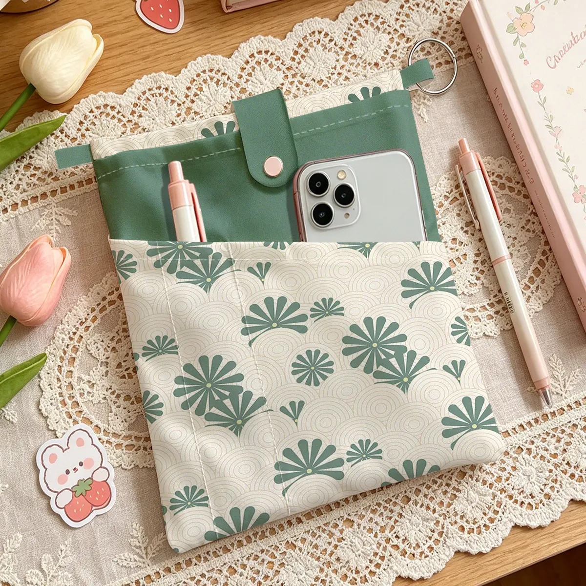 1pc Book Cover, Green Botanical Leaf Pattern, Suitable for storing pens, A5 sized books, and notebooks. Ideal for organizing books and office supplies. A great Christmas, Father's Day, Mother's Day, or birthday gift for book lovers.