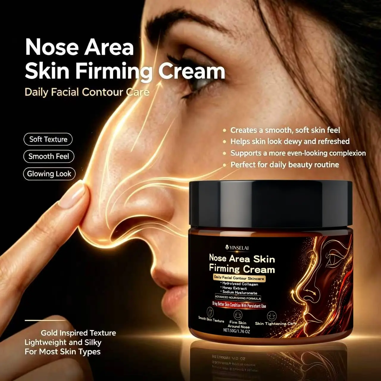 Daily Nose Area Tightening Cream with Collagen & Hyaluronic Acid, Smooth Texture, Firm Contour, Advanced Nourishing Formula, 50g