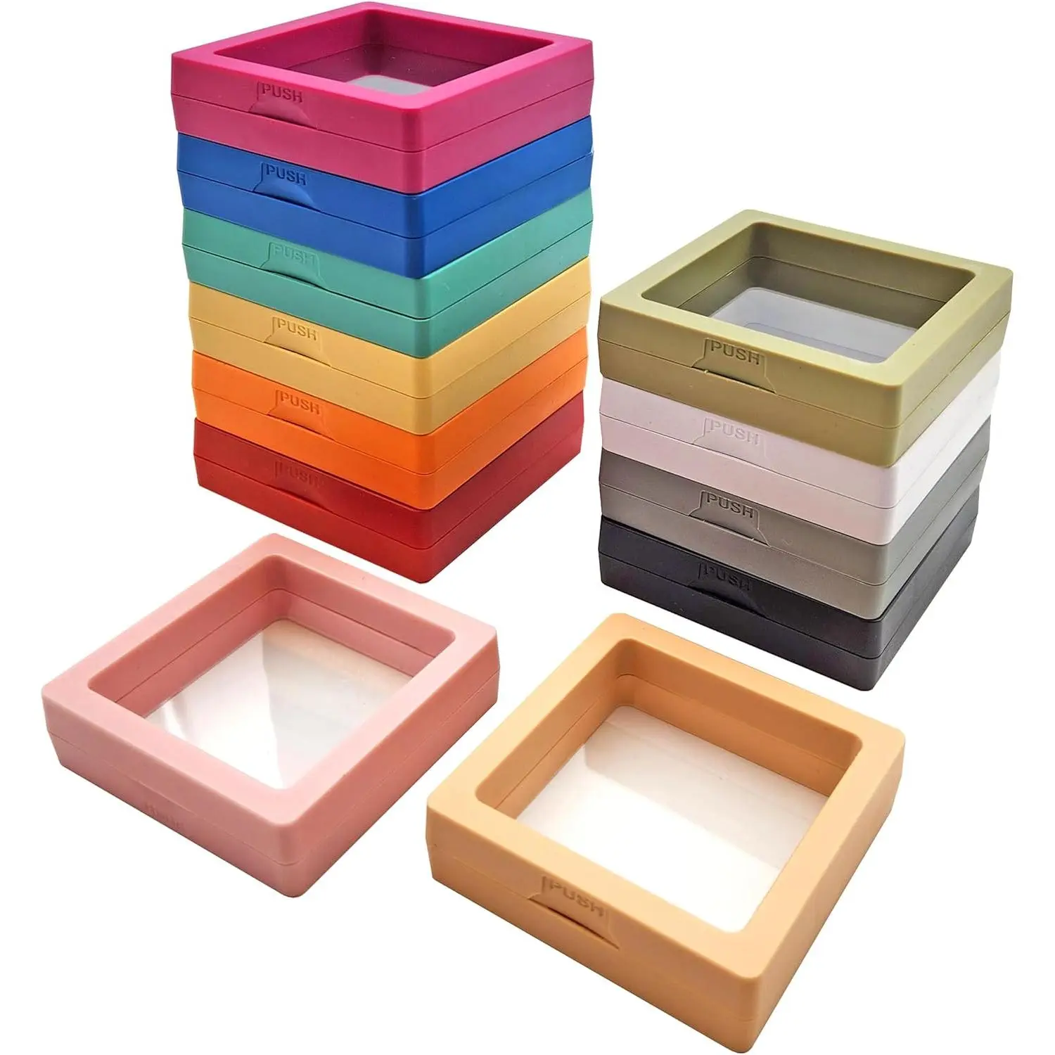 12 count  Floating Frame Display Stand,  Case,  Box, Ornament Organizer, Small Travel  Box, PE Film Anti-Oxidation, Suspended Display Box Stackable ( color, 2.76 * 2.76)