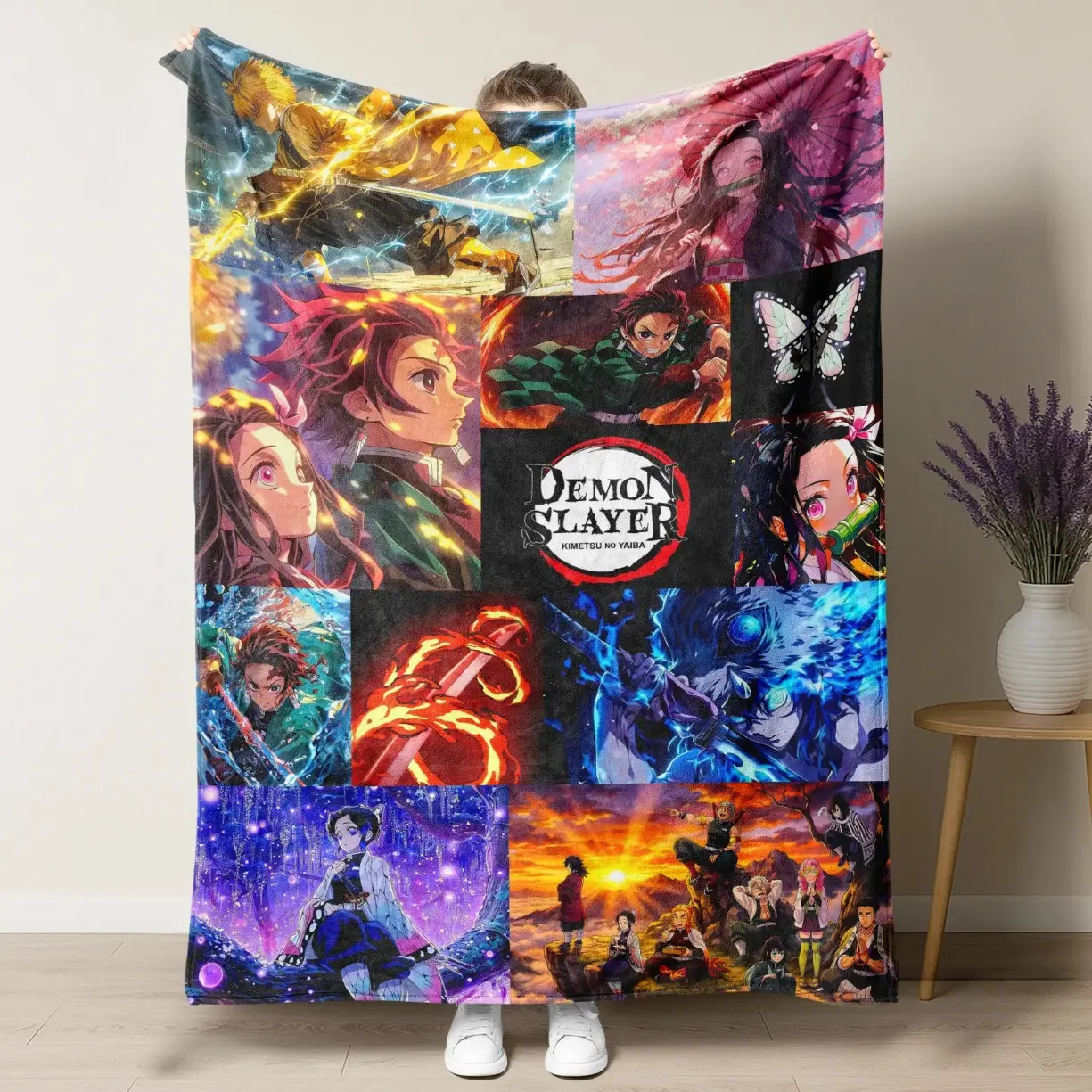 Demon Slayer Kimetsu no Yaiba Flannel Blanket, Anime Character Collage Throw, Super Soft Cozy Throw, Adult Flannel Blanket, Kids Flannel Blanket, Plush Sofa Bed Travel Gift