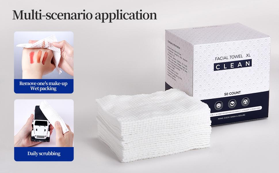 Disposable Face Towels XL,Viscose Biodegradable Large Dry Wipes,Super Soft & Thick Face Cleansing Towels,Daily Facial Tissues for Skin, Makeup Removing,Facial Clean,Nursing,Travel (50 Count) Disposable Face Towels XL,Viscose Biodegradable Large Dry Wipes,Super Soft & Thick Face Cleansing Towels,Daily Facial Tissues for Skin, Makeup Removing,Facial Clean,Nursing,Travel (50 Count)