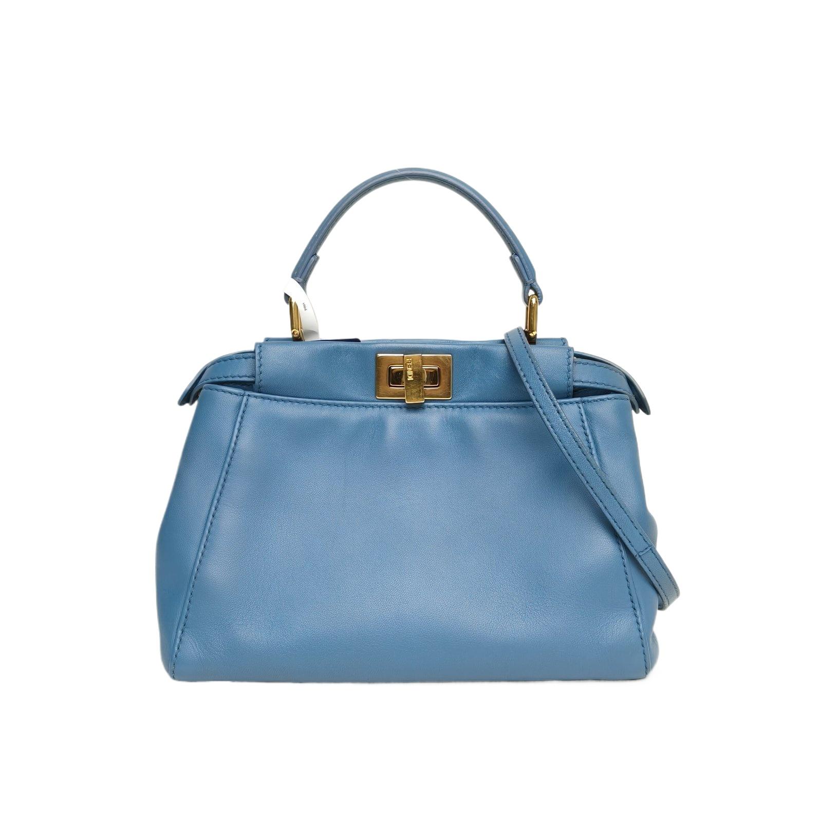 Pre-owned FENDI 【Diz】FENDI PEEKABOO Mini 23cm Blue Calfskin Pristine