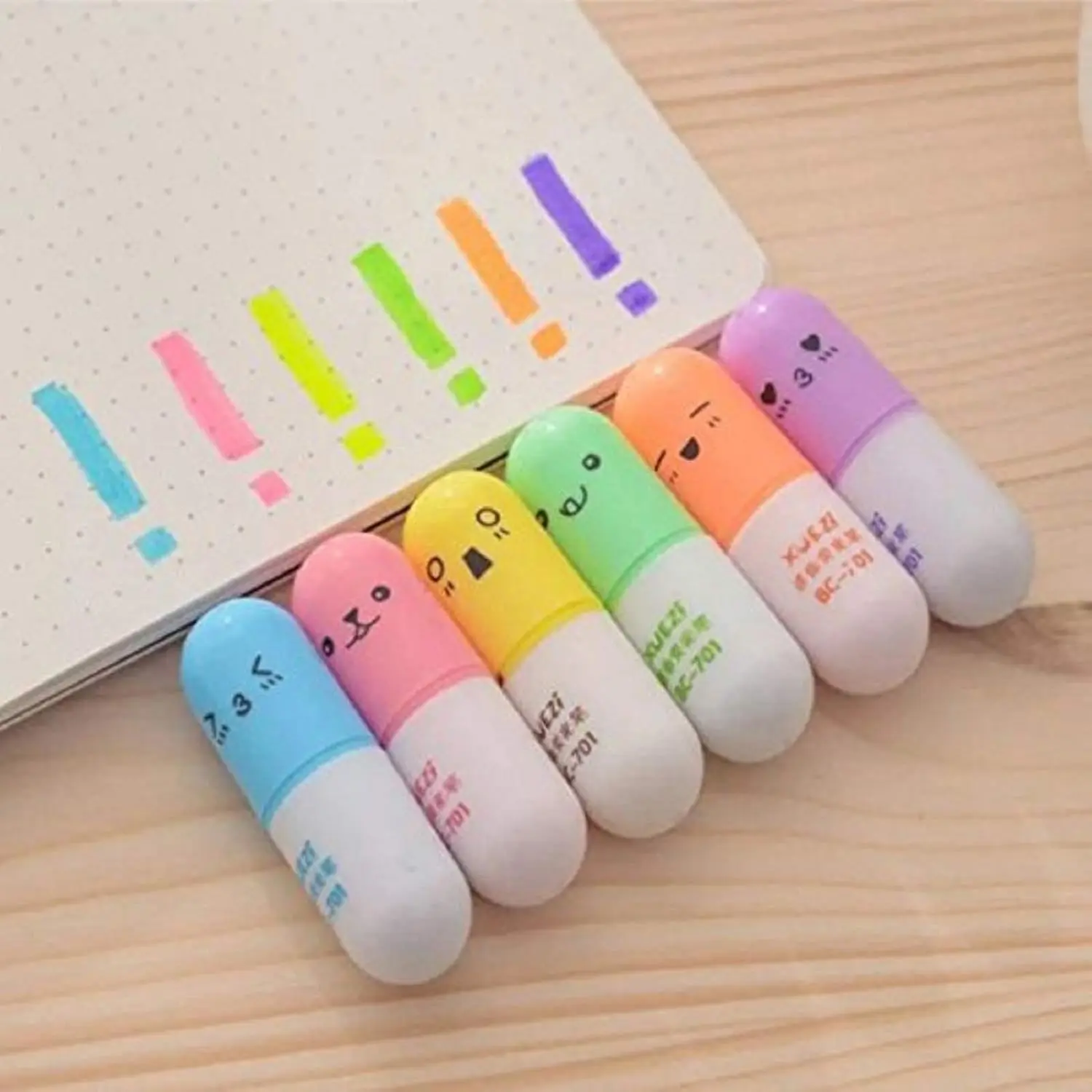 6-Count Mini Shaped Highlighter Pens Set - Plastic-Body Korean-Style Highlighting Tools, Cute Graffiti Markers for School, Office Supplies
