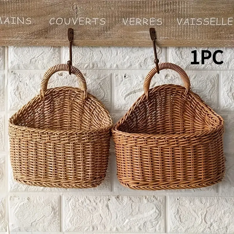 Nordic Portable Decorative Woven Hangable Basket, Kitchen Hanging Storage Cabinet, Storage Display Handheld Basket, Organiser, Decoration, Hotel Kitchen Supplies, Shelf Baskets