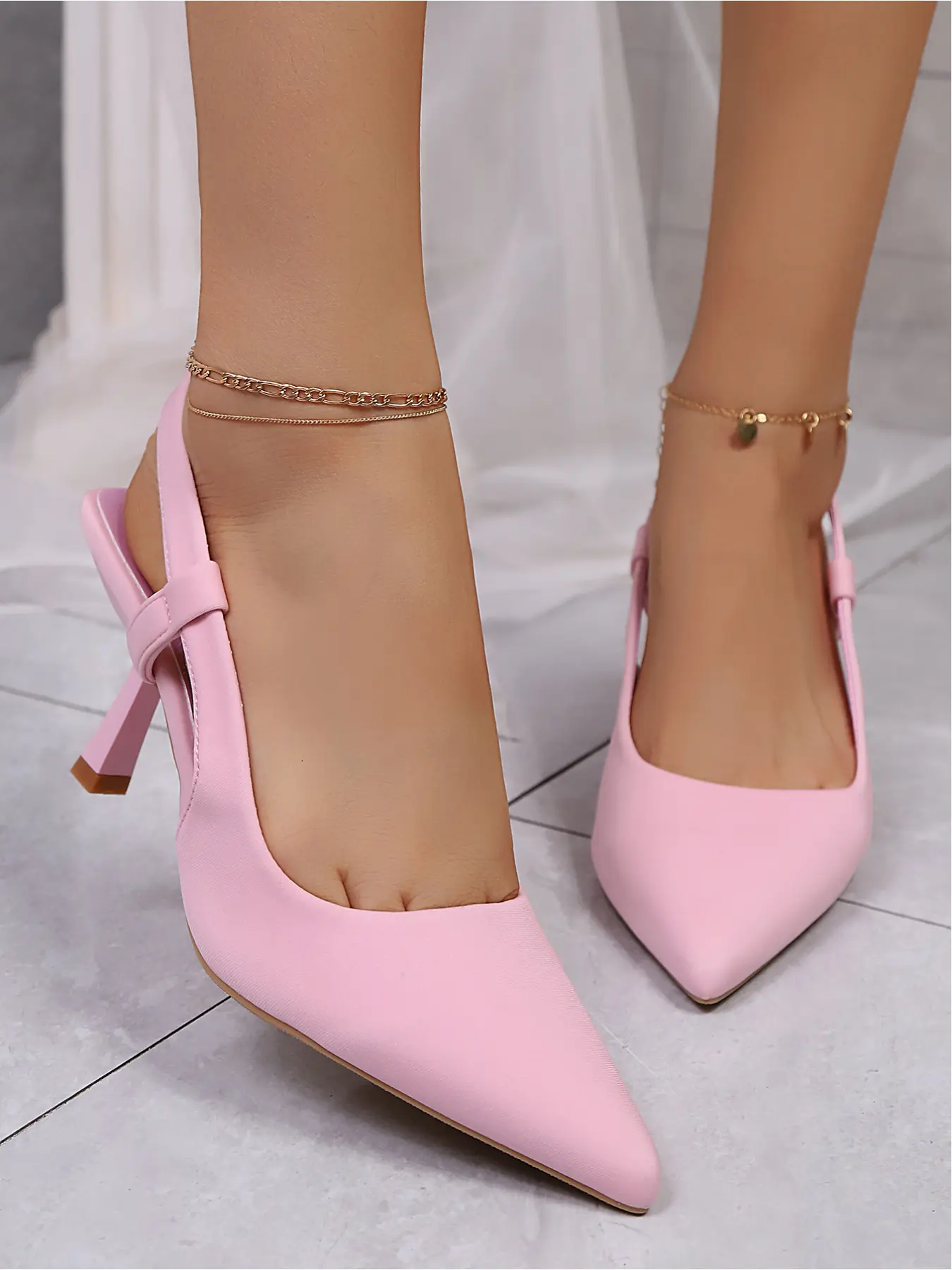 Bow Knot Heels Pointed Toe Fashionable Slingback Kitten Heel Pumps - Women Multi Color Slip On Formal Party Mid Heel Sandals Footwear
