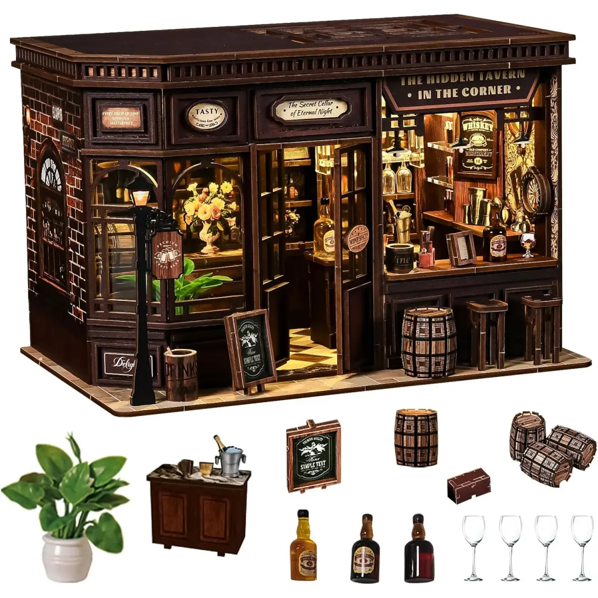 Spilay DIY Miniature Wooden Dollhouse Kit for Adults & DIY Lovers, Equipped With Warm Lights & Furniture, Bookshelf Home Decor Craft Building Set, Creative Hobbyist Gift