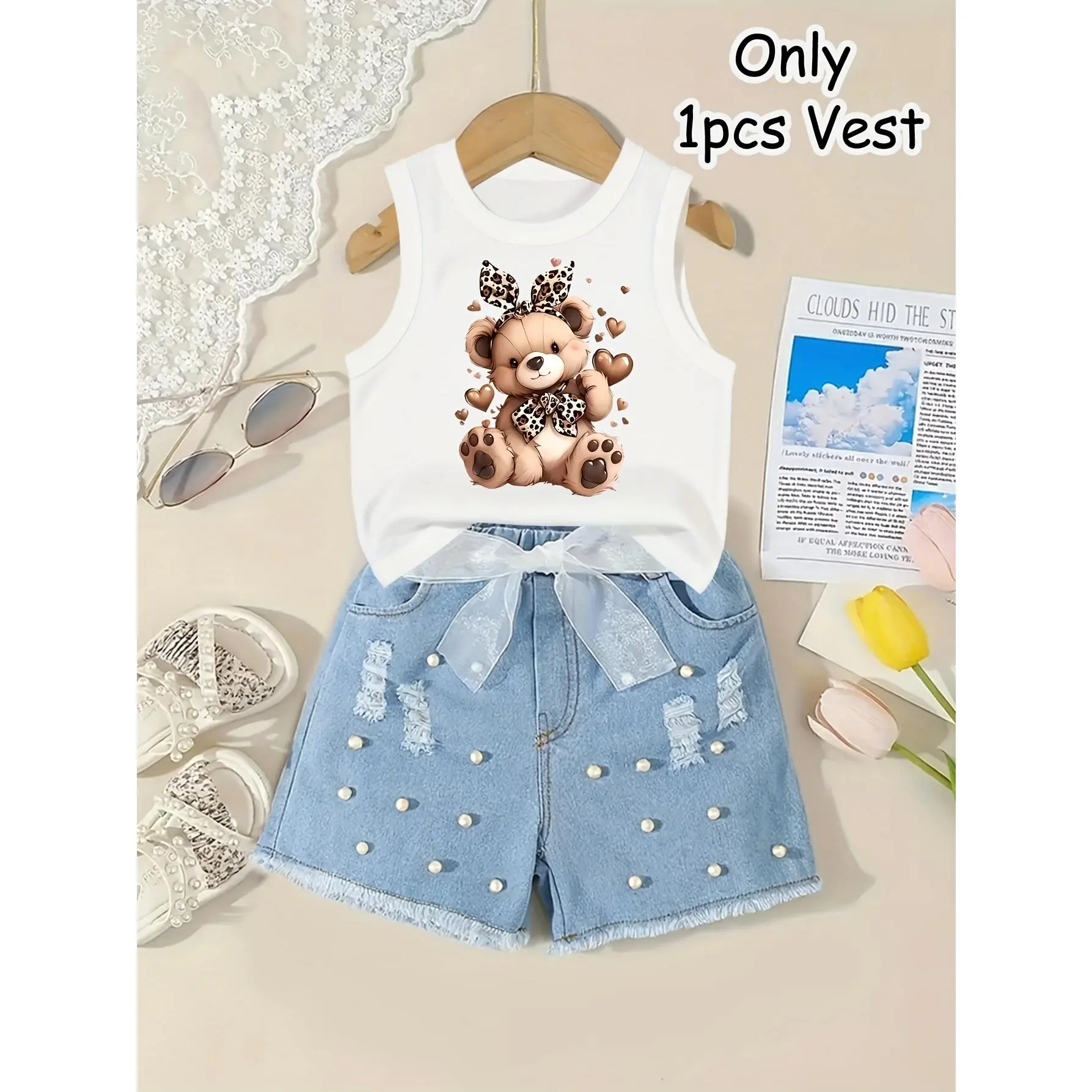 Little Bear Leopard Print Cute Printed Girls' Casual Vest Top