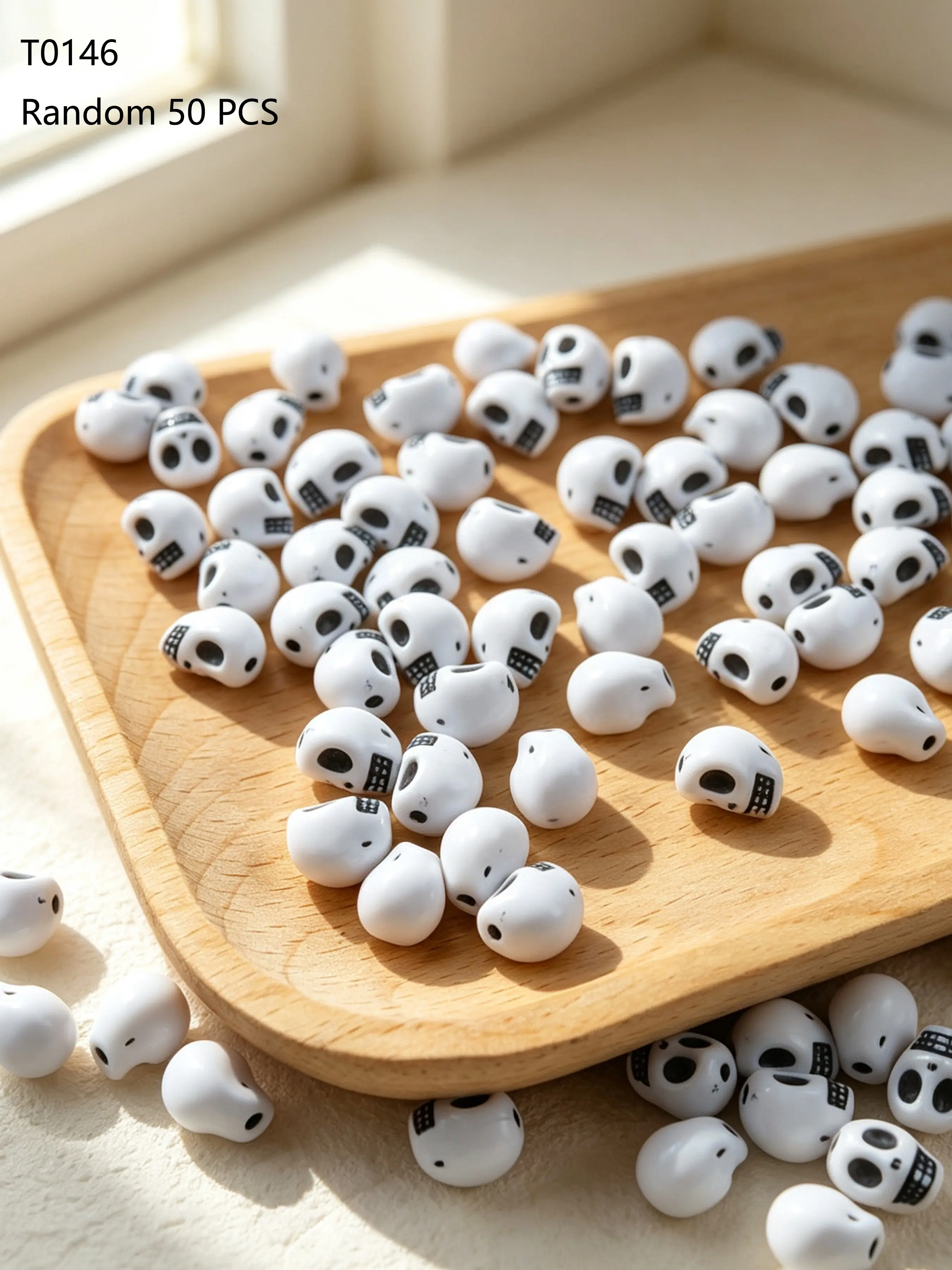 50 Acrylic Skull Beads with Holes, Halloween Gothic Punk Jewelry Making Supplies, DIY Bracelet Necklace Keychain Phone Charm Hair Accessory