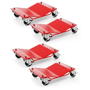Heavy Duty Car Wheel Dolly Set - 2 or 4 Pack, 3000-6000 lbs Capacity - 360° Rotational Lockable Casters - Red/Black Tire Moving Cart for Garage, Auto Repair, Car, Truck, SUV, Vehicle Positioning Tool