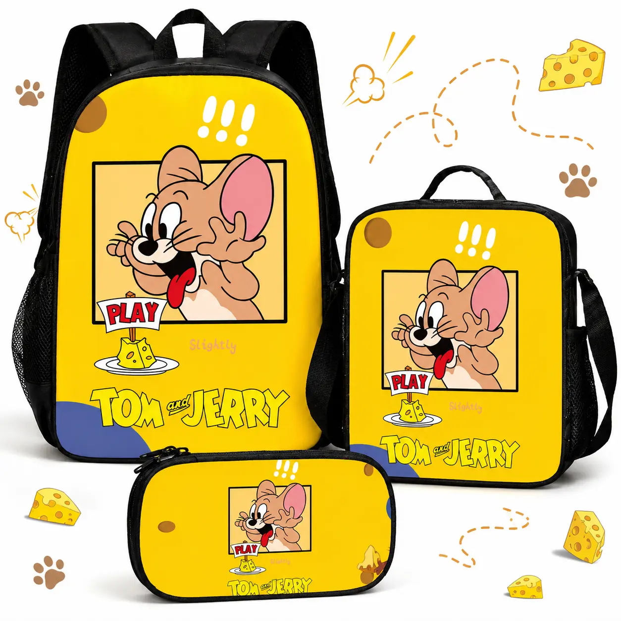 Tom and Jerry 3-Piece Backpack Set, Kids School Bag with Lunch Bag and Pencil Case, Cartoon Back to School Bookbag for Boys and Girls,sport Backpack