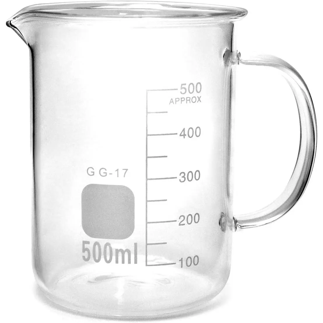 500ml Heat Resistant Borosilicate Glass Beaker-Look Mug with Handle, Kitchen Graduated Measuring Cup with Graduated Lines, Kitchen Utensil for Everyday Use, Cylindrical, One-Piece