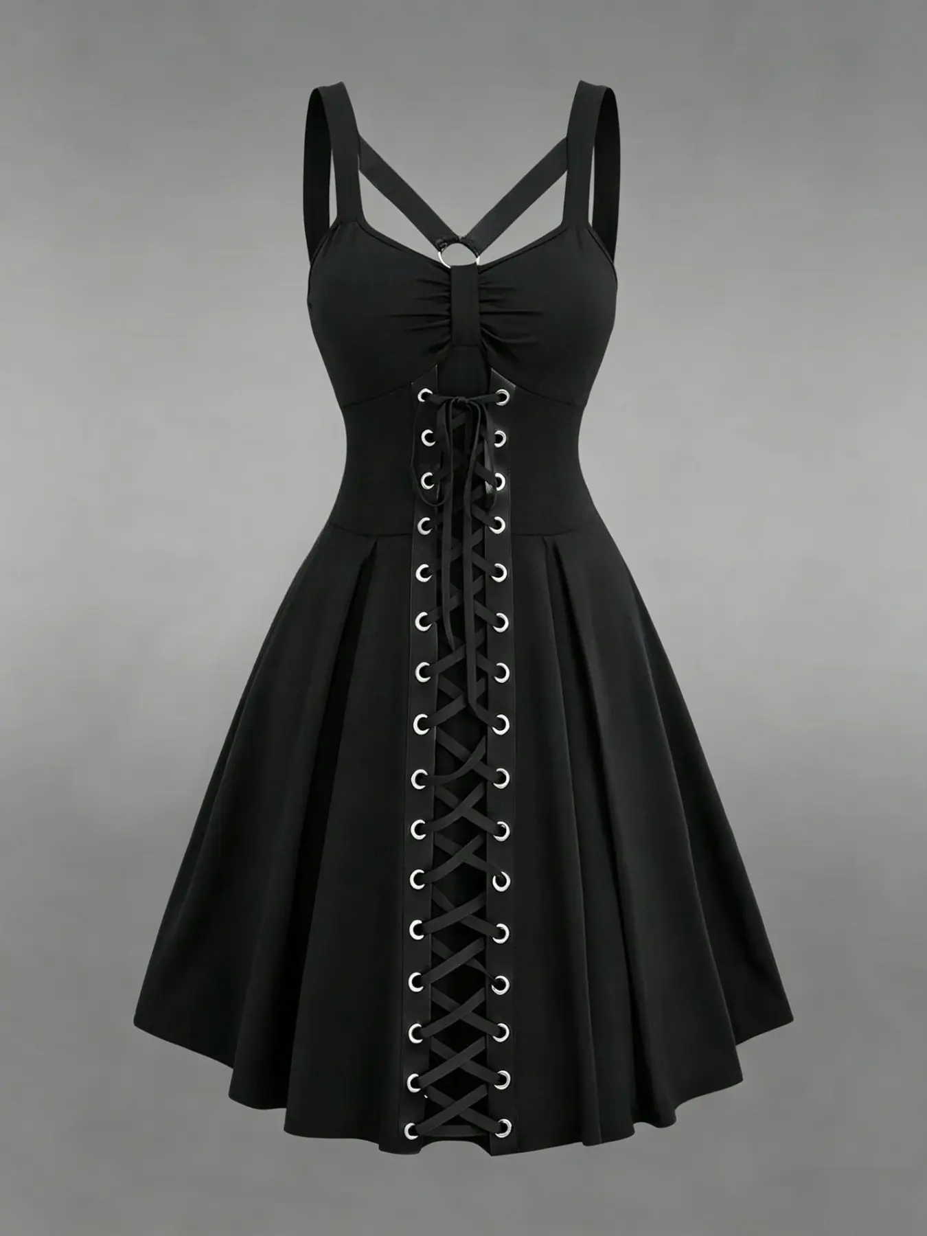 Dark Punk Strapless Belted Skirt, Vintage Tie Waist A-Line Dress, Minimalist Design, Perfect for Halloween, Live House, Photo Shoots
