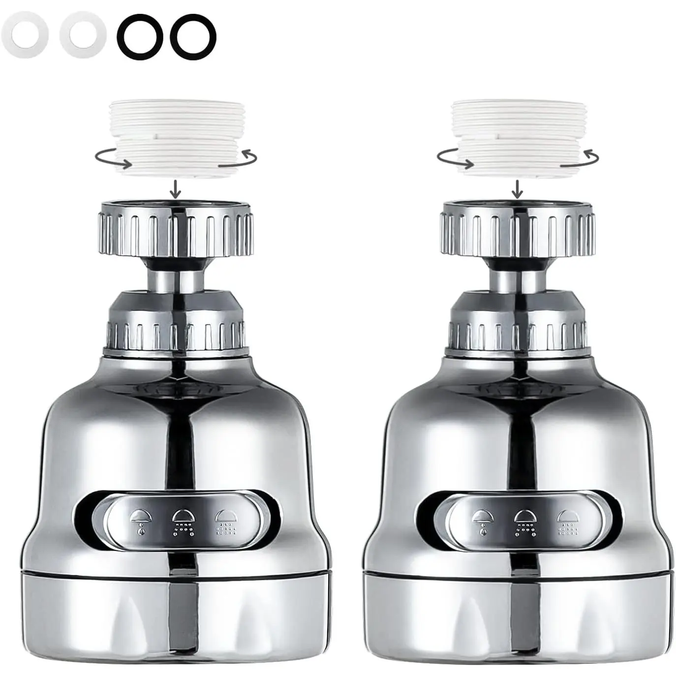 Faucet Sprayer Attachment, 360  Rotating Faucet Aerator Accessories, 3 Mode Adjustable Kitchen Sink Tap  Water Saving Extend Nozzle Chrome Plated,(Pack of 2)