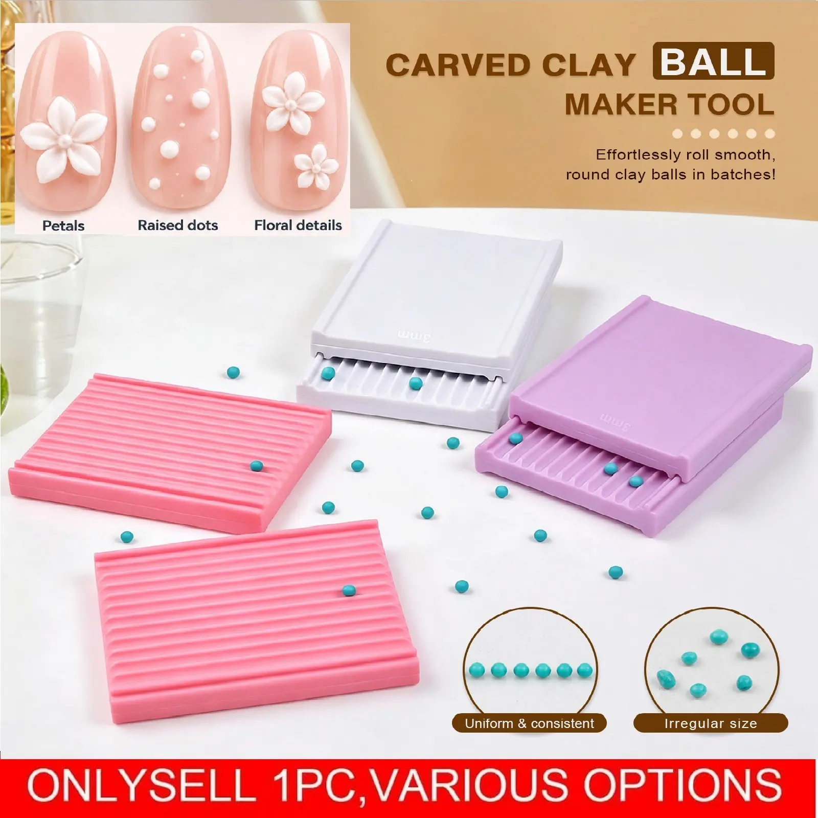 3D Printed Clay/Gel Bead Making Tool, Suitable For Creating 3D Gel Floral Nail Art Beads Tool, Suitable For Creating 3D Gel Floral Nail Art Bead Roller, Bead Shaping Roller (3mm), Helps You Creat