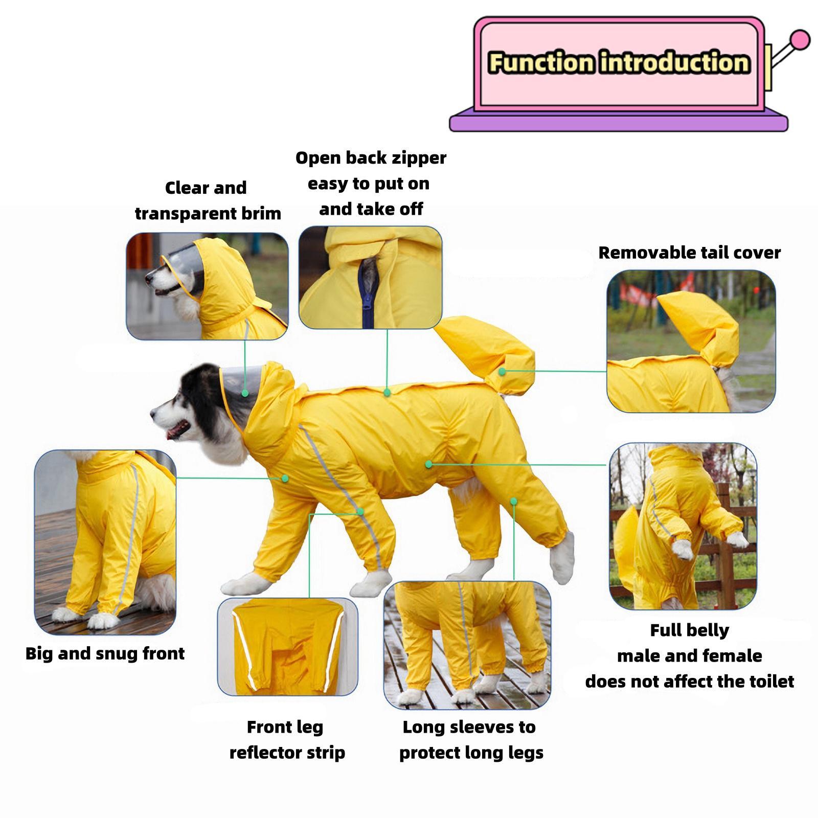 Adjustable Reflective Dog Raincoat, 1 Count Waterproof Dog Raincoat with Detachable Tail Cover, Lightweight Pet Raincoat for Small Medium Large Dogs