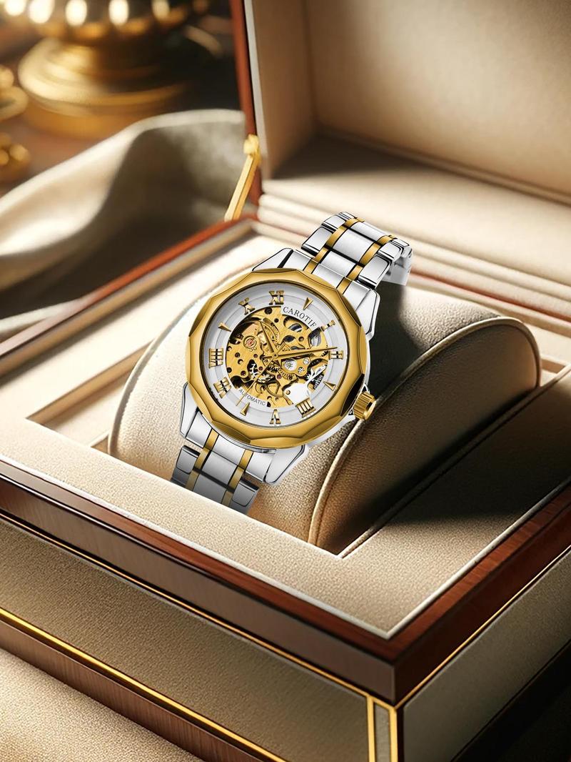 Men's Business Fashion Stainless Steel Mechanical Watch, Business Automatic Wristwatch, Casual Analog-digital Multi-function Wristwatch for Men, Perfect Birthday Gift for Men, with Box