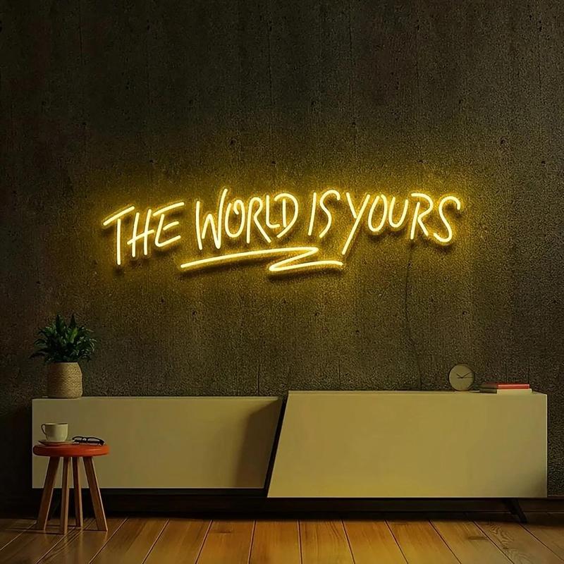 The World Is Yours Neon Sign, Personalized Letter Sign, Multicolor LED Luminous Wall Hanging Neon Sign for Bars, Nightclubs, Coffee Shops, Living Rooms, Led Signs
