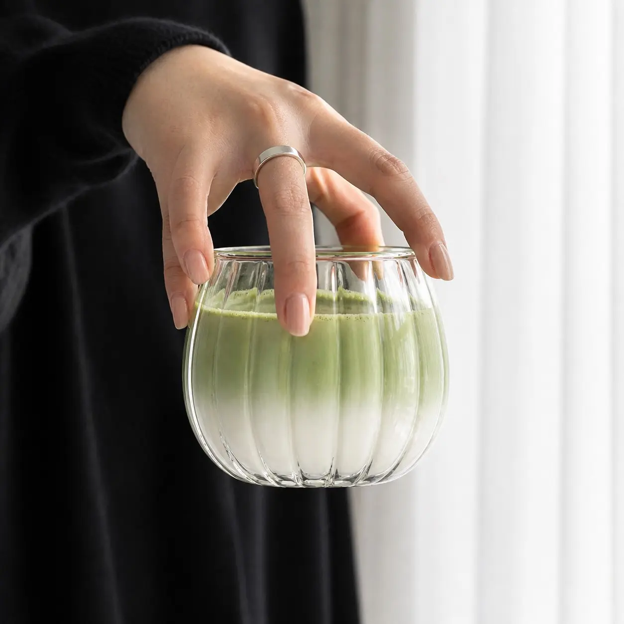 4-6 Piece Set Pumpkin Texture Borosilicate Glass Cups 400ML, Ideal for Matcha, Coffee, Juice, Cocktail, Durable and Stylish Premium Drinking Glasses