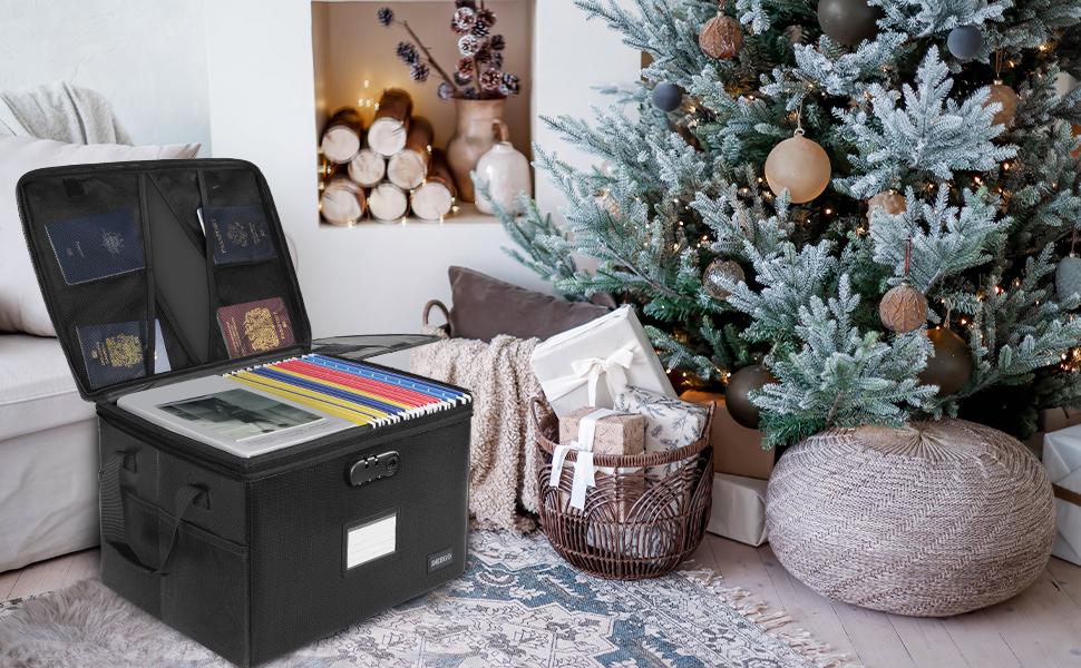 Fireproof and Water-Resistant Document Box with Lock for Document Safety, Collapsible File Organizer with Handle, Filing Cabinets for Home Office to Hold Hanging Letter/Legal Folders