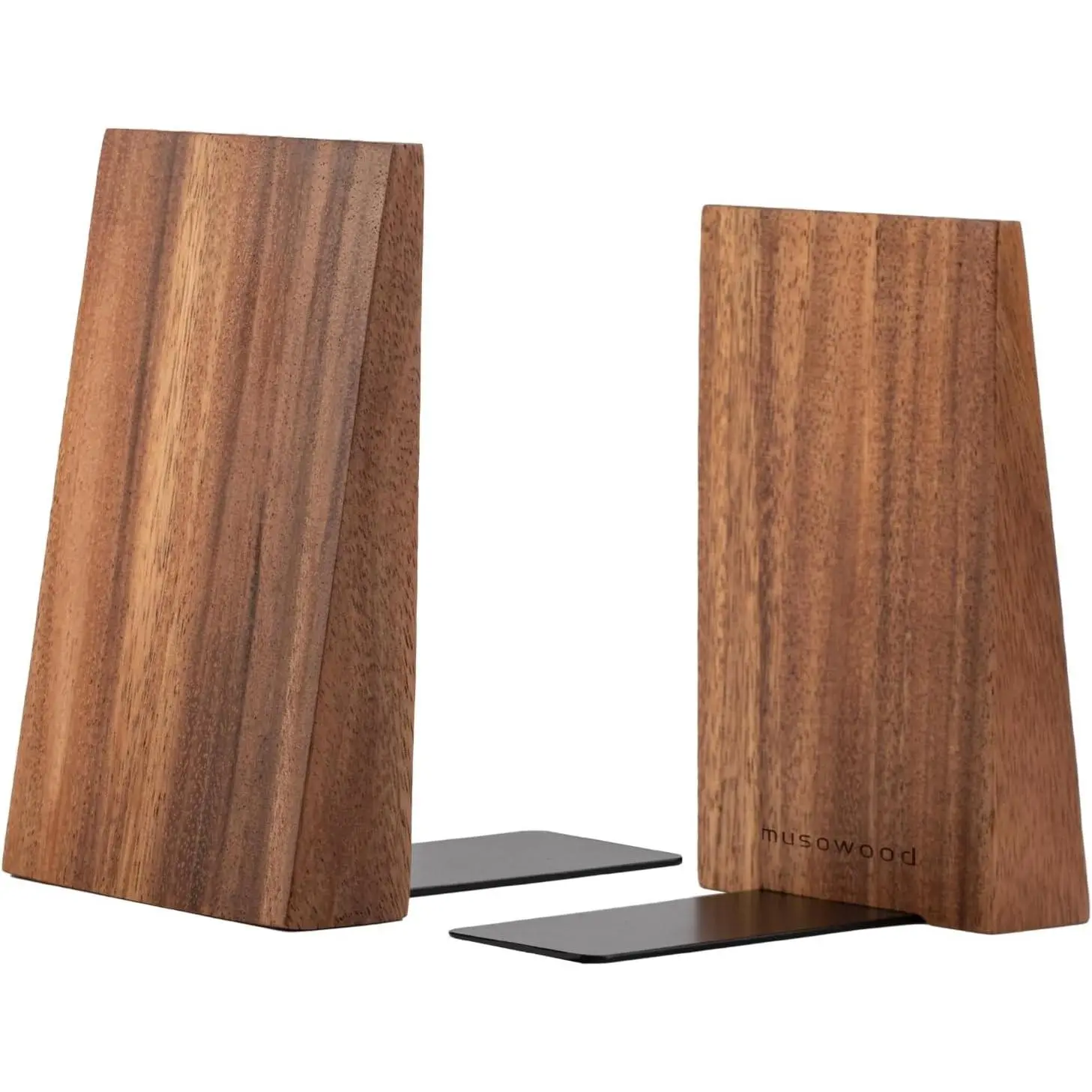 Thickened Wooden Book Ends for Heavy Books, Creative Decorative Non-Skid Handmade Acacia Wood Bookends for Shelves