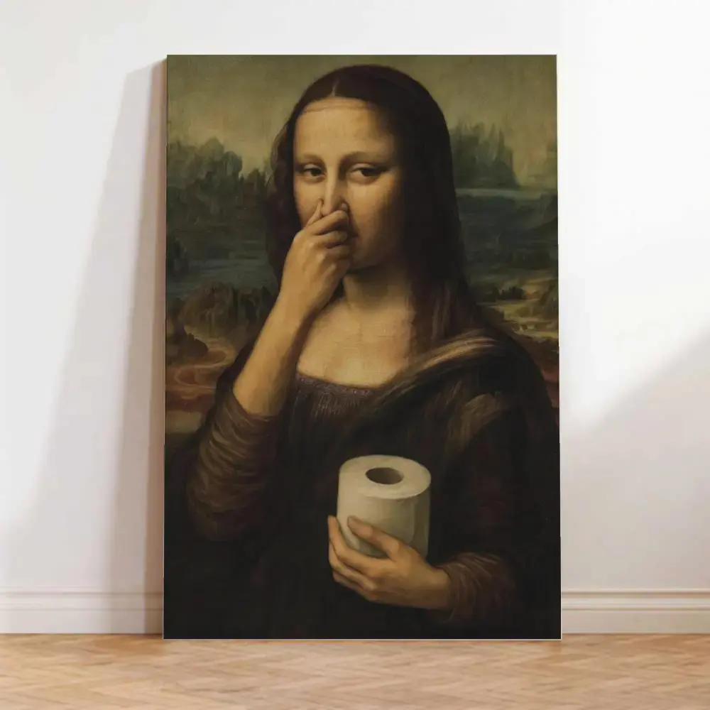 Funny Mona Lisa Bathroom Wall Art Humor Amusing Toilet Art Pinching Nose Wall Decor