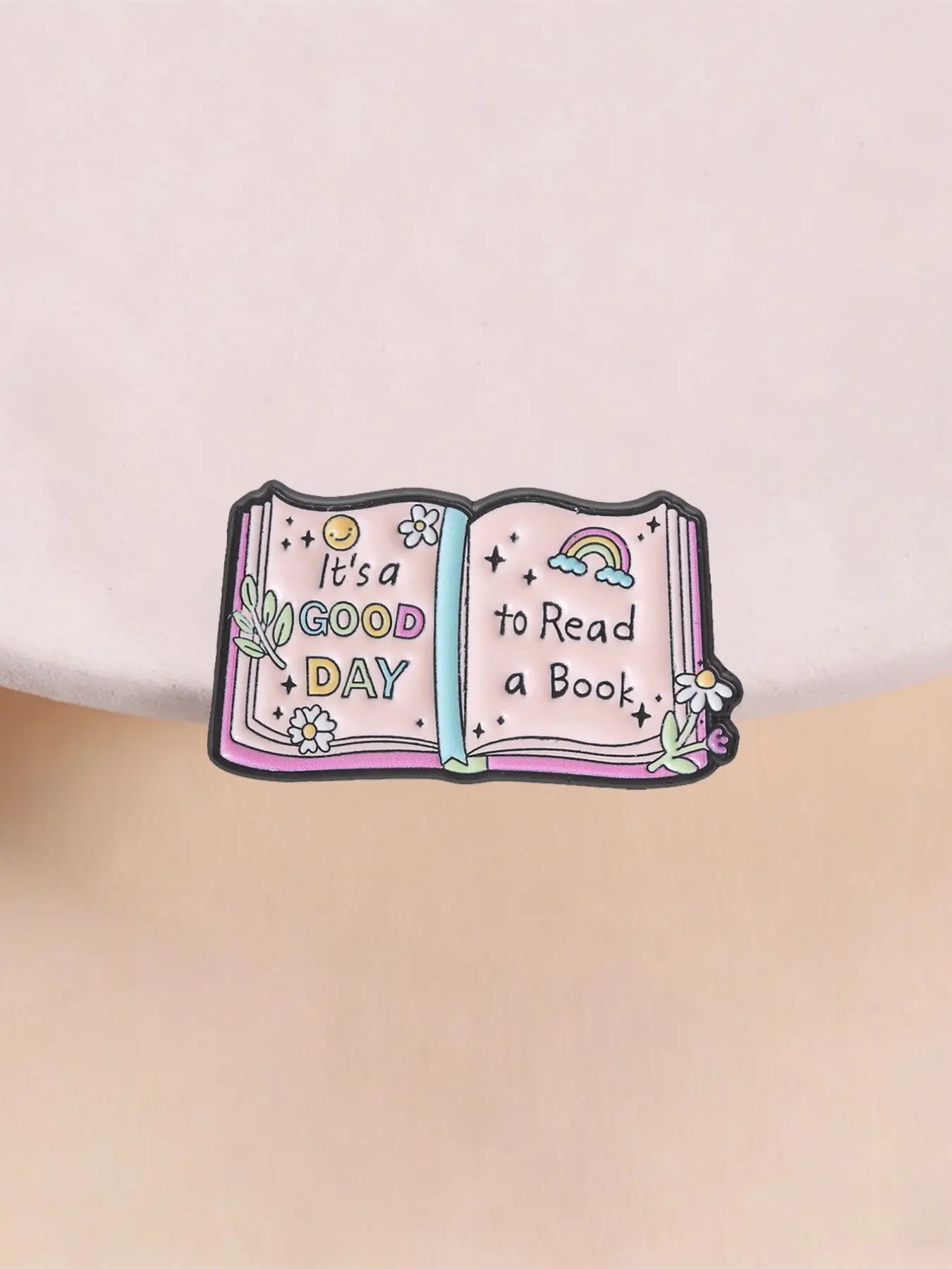 Cottagecore Reading Book Enamel Pin, It's a Good Day to Read Book, Cute Daisy Rainbow Brooch, Fashion Accessory for Book Lovers
