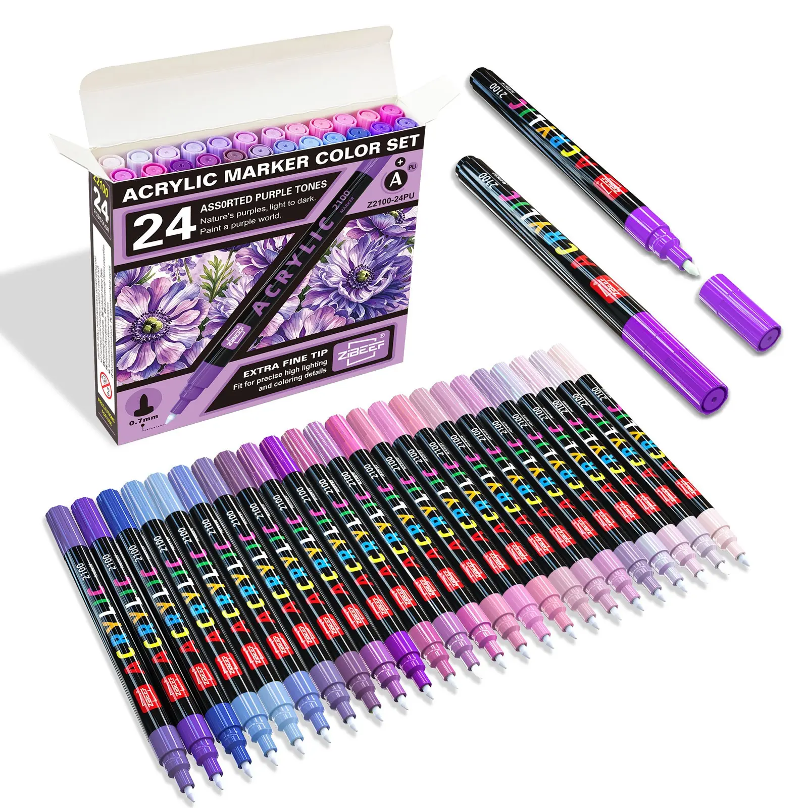 Guangna Acrylic Paint Marker Pens, 24 Colors, 0.7mm Fine Tip, Strong Coverage, Ideal for Art, DIY, School Supplies, Back-To-School Season