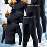 【Black Friday】Men's 6-Piece Warm Tech Fleece Base Layer Set, Thermal-Lined Sportswear, High-Neck Tight-Fitting Long-Sleeve Top & Pants, Fleece-Lined Stretchy Sports Underwear for Winter Training, Skiing, Running