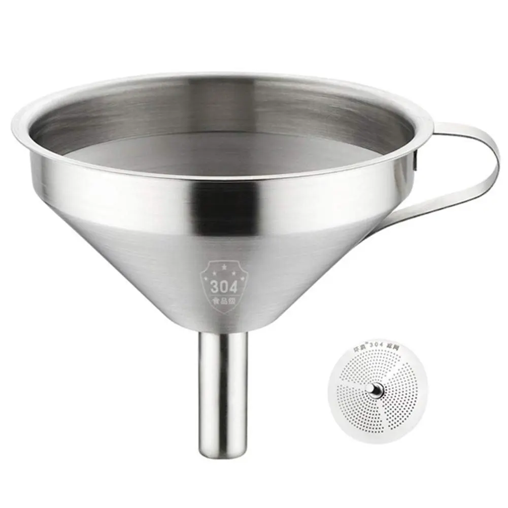 Stainless Steel Funnel with Fine Mesh Strainer, 5-Inch Metal Hopper with Handle, 300 Mesh Cooking Oil Filter Jam Straining Set  Transfer of Liquid Ingredients/Wine/Liquor/Enzymes