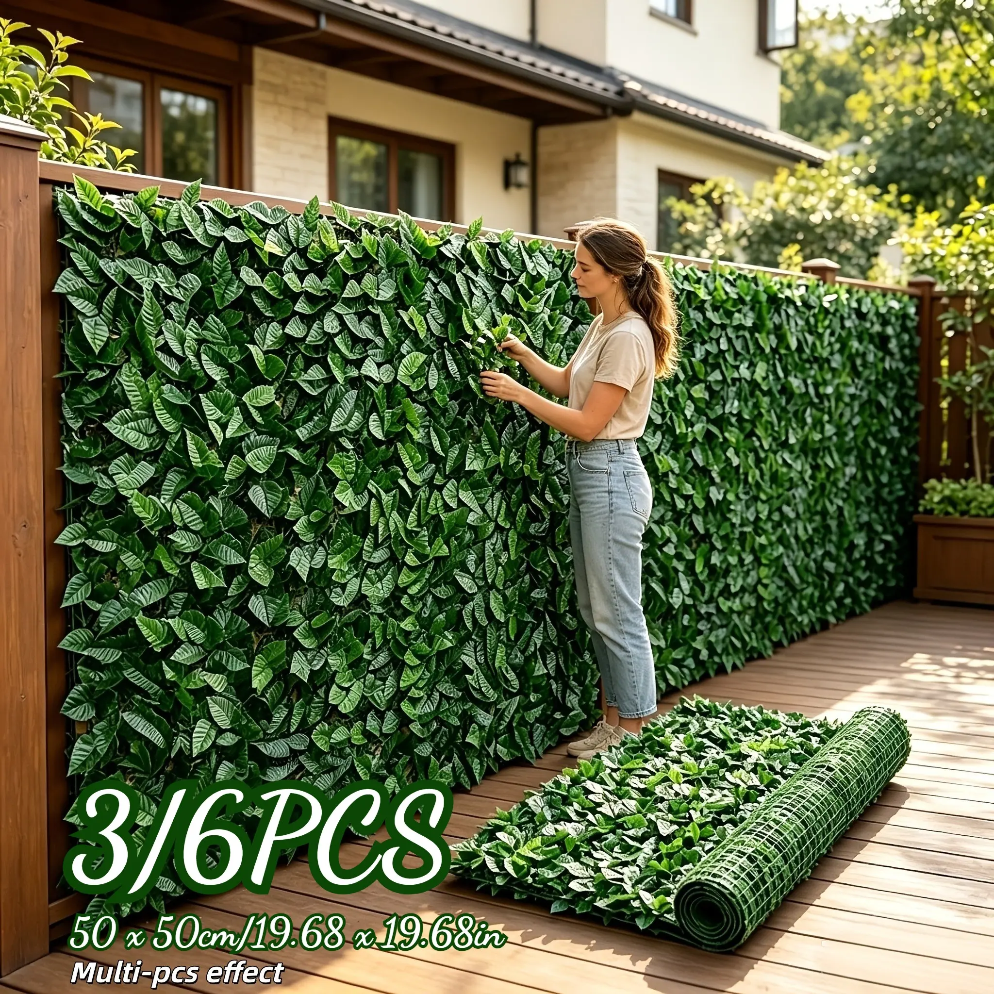 3/6pcs Simulation Ivy Privacy Fence, Weather-Resistant Plastic Simulation Green Wall Panel, Fade-Proof Realistic Fake Leaves, Outdoor Courtyard Decoration Privacy Hedge, Fence Decorations Outdoor