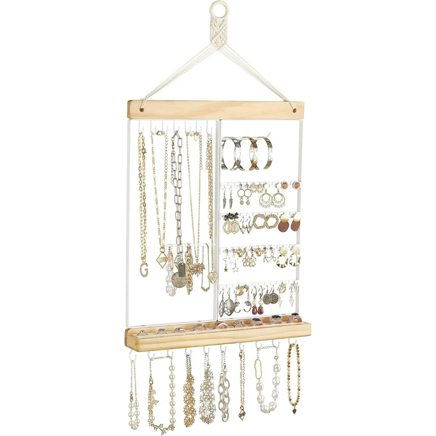 Wall  Organizer, Necklace Earring Holder Display Shelf | Boho Style,  Storage Rack, for Bracelets Rings Studs, Easy to Install, Large Capacity,  Bedroom Decor, Idea