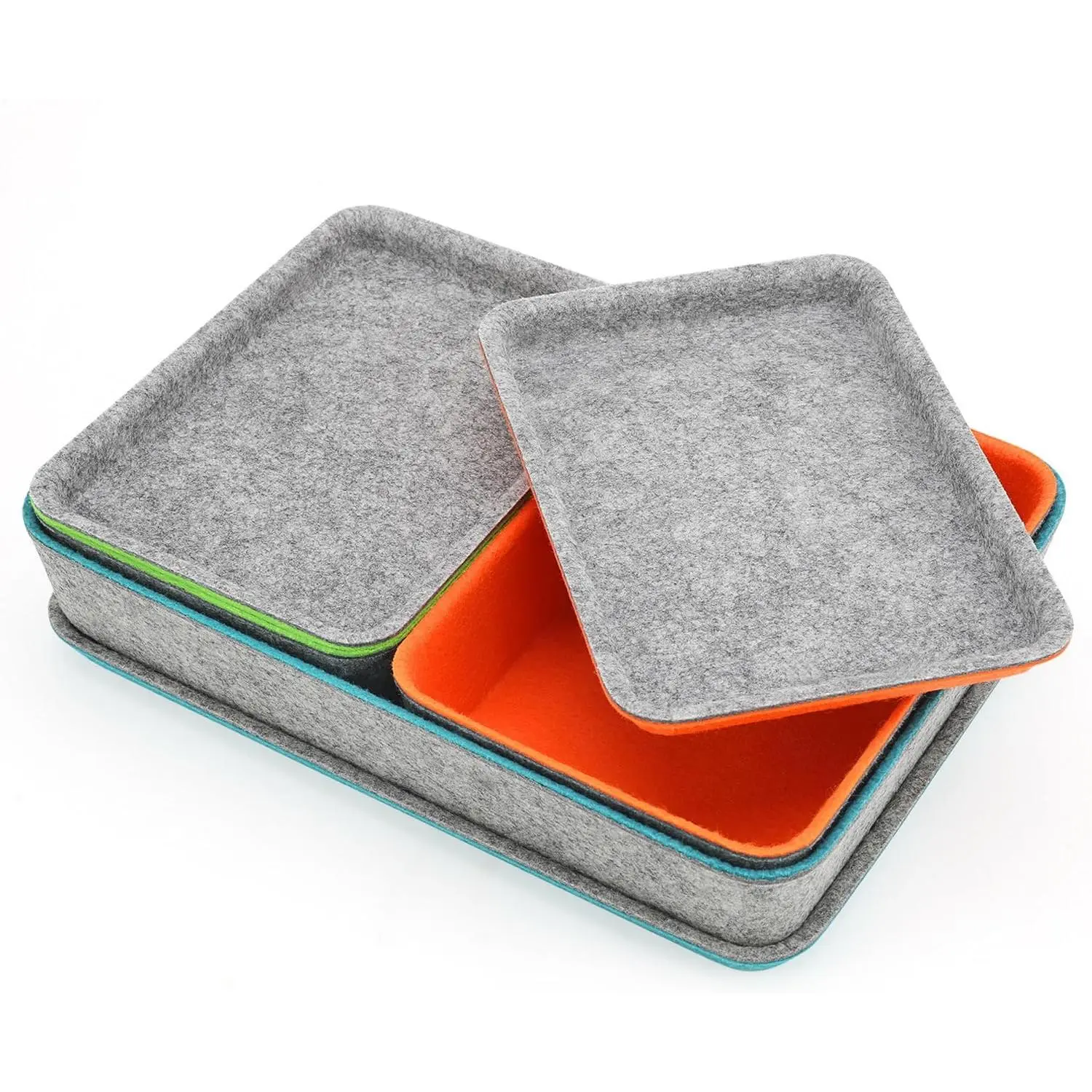 3- Stackable Lidded Felt Desk Drawer Organizer Tray Multi-Color