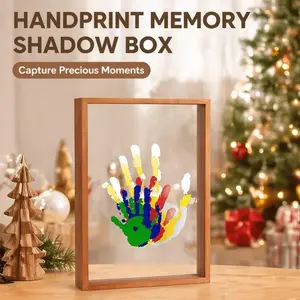 DIY Handprint Keepsake Wooden Frame Custom Palm Print Memory Souvenir Gift Making Kit Frame for Baby Family Couple Sentimental Decor