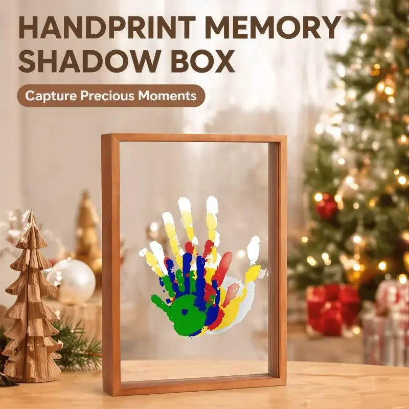 DIY Handmade Natural Wood Handprint Keepsake Frame Kit, Customizable Decorative Home Accessory for Baby & Family Sentimental Photo Display