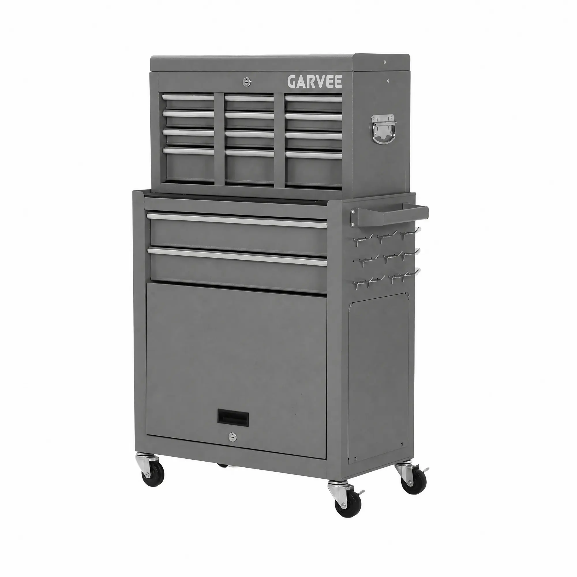 8-Drawer Rolling Tool Chest with Lock & 3-Inch Wheels – 2-in-1 Metal Toolbox Cart with Side Armrest and Protective Liner for Garage Workshop – Blue