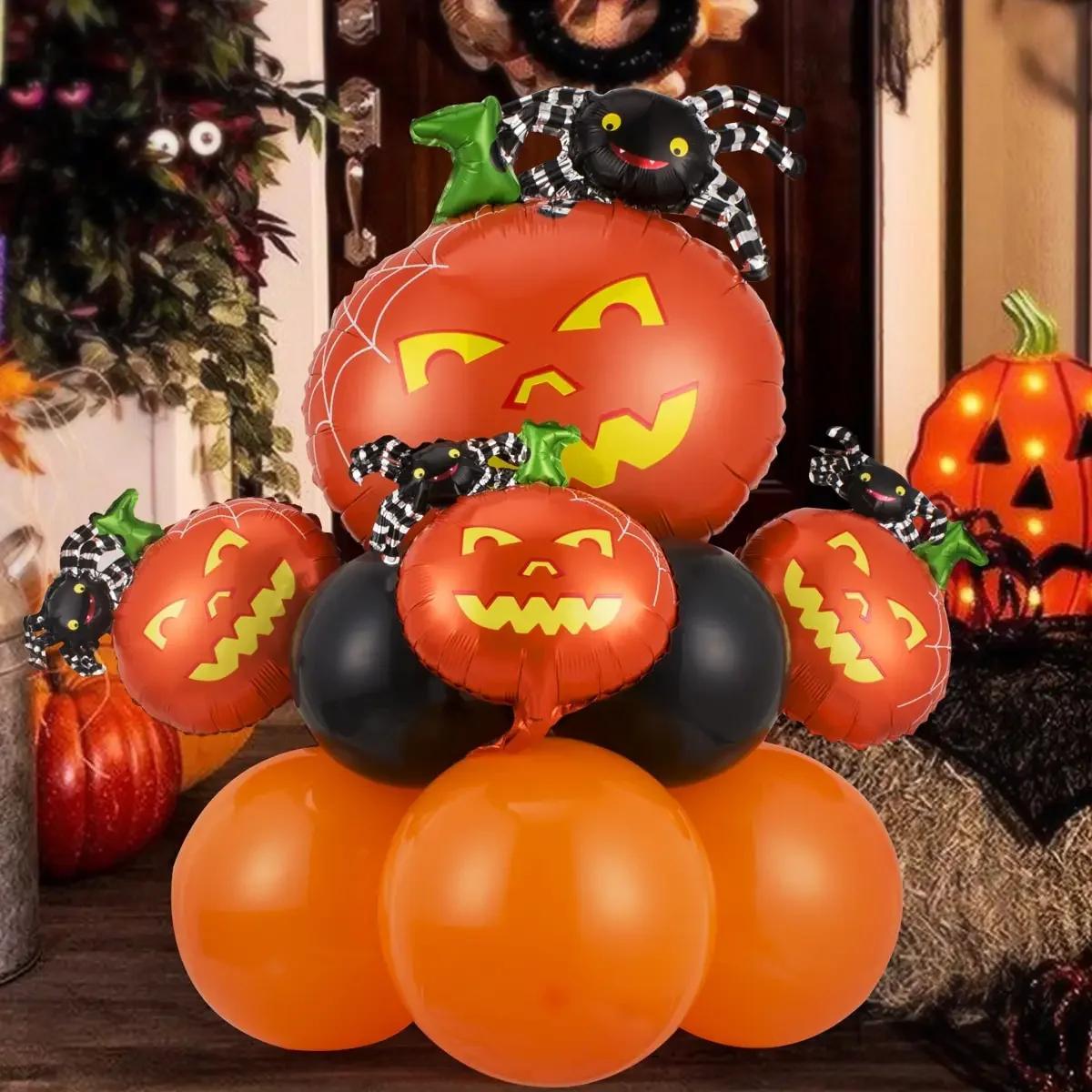 12/13pcs Happy Halloween Balloon Set With Black Orange Latex Globos Ghost Bat Pumpkin for Haunted House Room Halloween Eve Decor