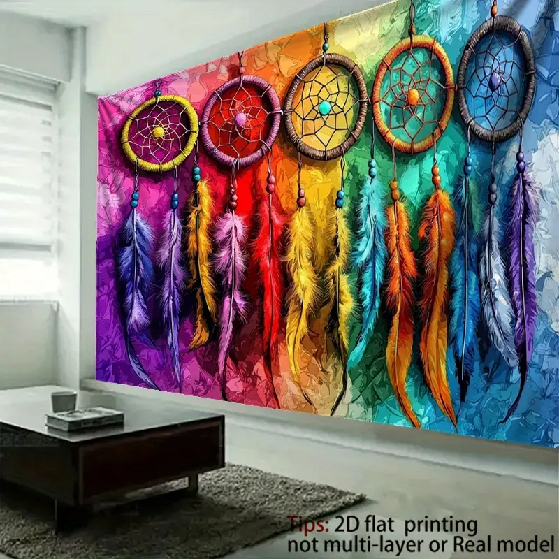 1 Piece Large Rainbow Dreamcatcher Tapestry Boho Polyester Wall  for Living Room Bedroom Office Home Party Event Backdrop Vintage Aesthetic Bohemian Art Style mural signature art  extra day gift club bar university dormitory must-have apartment decor foot