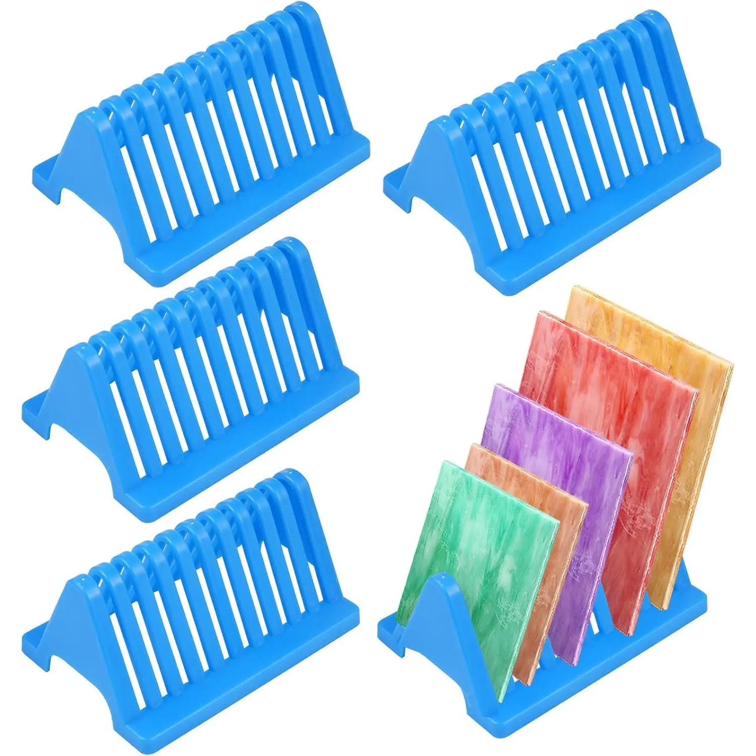 4 count Stained Glass Storage Rack, 10 Slots Translucent Stained Glass Holder, Colored glass Panel Organizer Accommodate 12 x 12in Mosaic glass Tiles Projects Cathedral Window