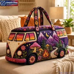 Boho Purple Mushroom Quilted Duffel Bag for Women, Large Capacity Weekender Travel Tote with Adjustable Shoulder Strap, Waterproof Lightweight Hippie Style Overnight Bag for Gym, Camping, Road Trips, Beach Getaways & Travel Essentials