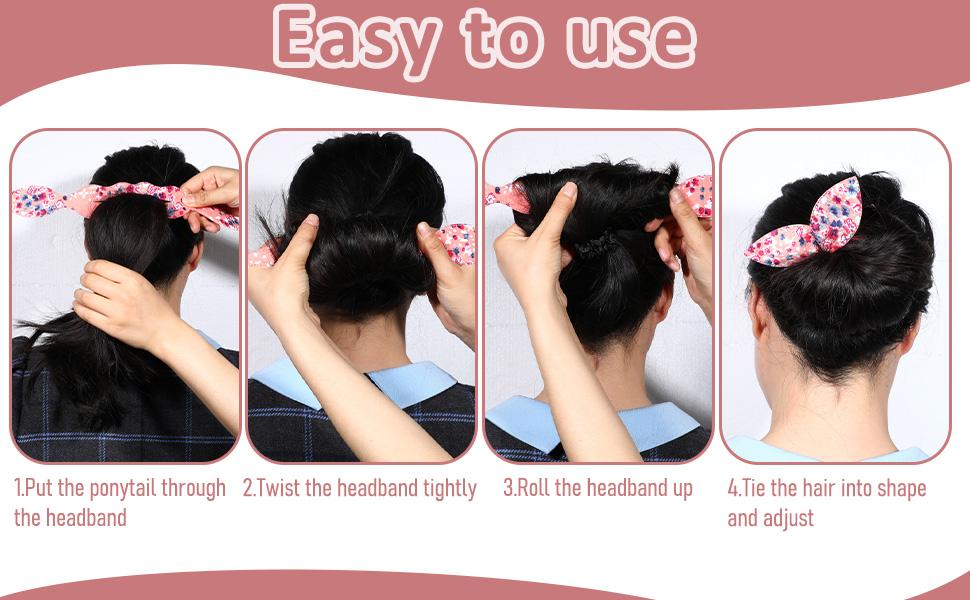 4 Pcs Deft Hair Bun Maker French Twist Rabbit Ear Bun Twister Hair Bun Maker Twist Bun Hair Band Donut Quick Twister Deft Hair Bun Makers for Women & Girls Hair Styling Accessories