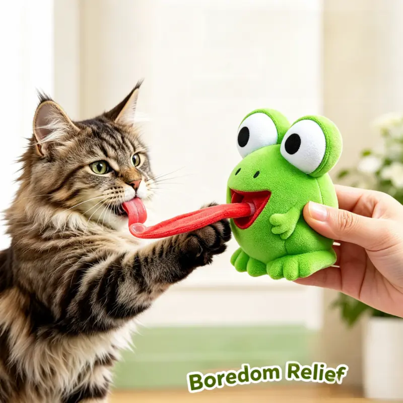 Squishy Frog Cat Toy, Interactive Tongue Spitting Squeaky Frog Toy, Funny Stress Relief Teasing Toy, Durable Chew Resistant Pet Entertainment Toy for Indoor Cats Kittens boredom Relief