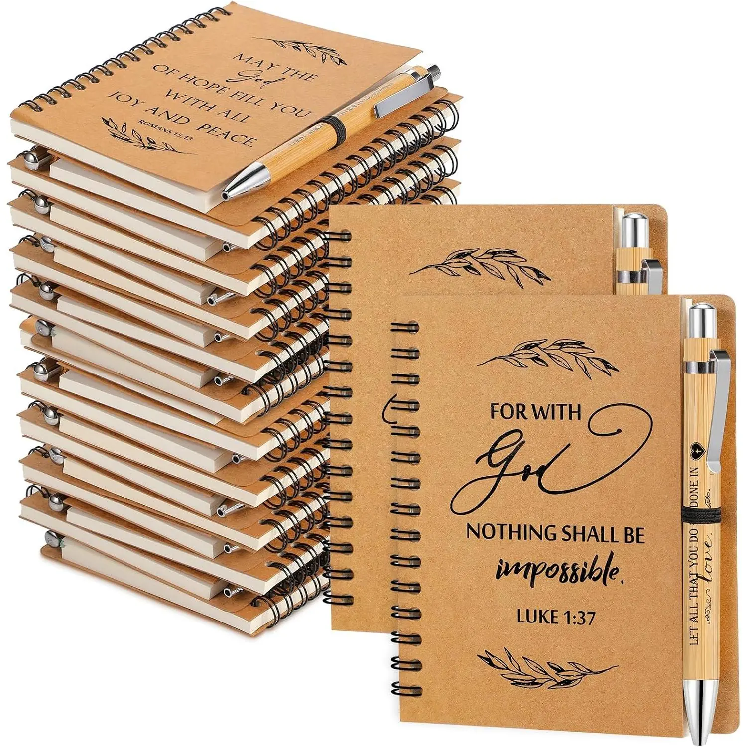 20 count/10 Set Christian Gifts Bulk Include Spiral Notebook and  Ballpoint Pen Prayer Journal Religious  for Church Members &  Study Groups Men Women Teacher (Brown)
