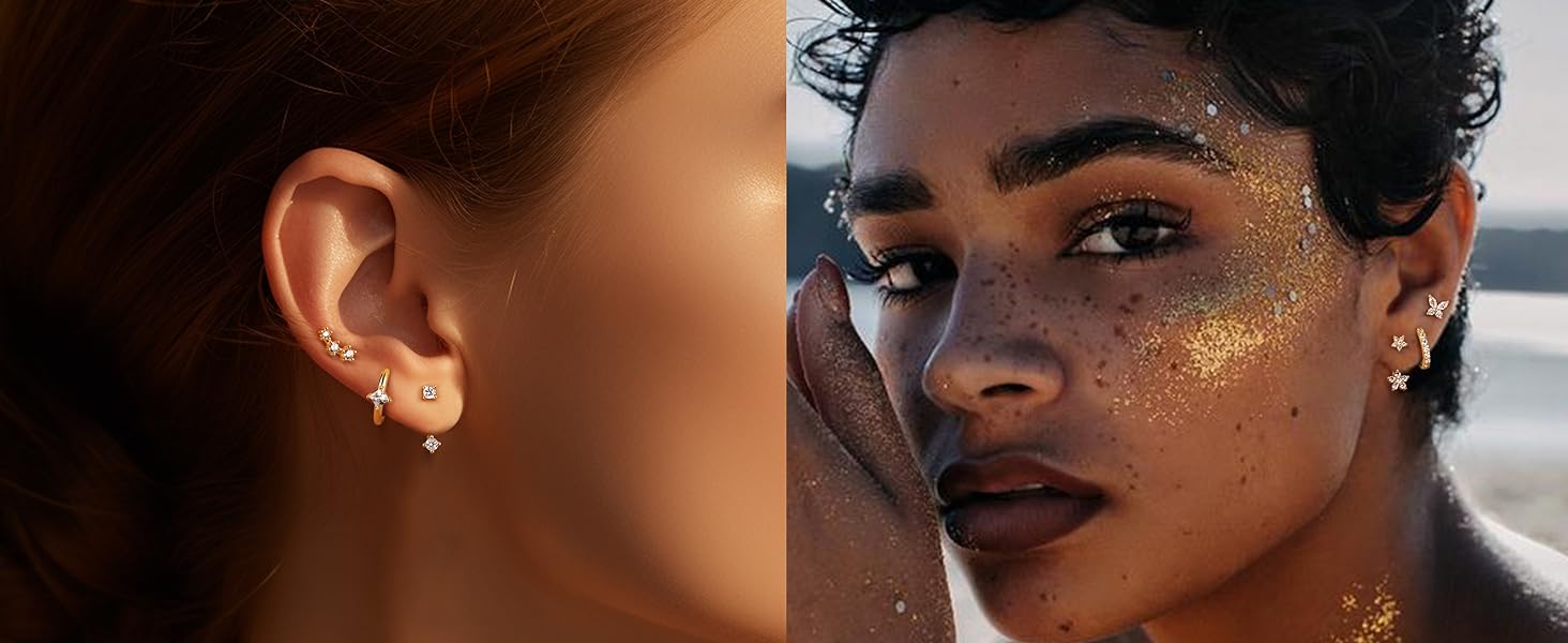 Jstyle 14K Gold Plated Earrings for Women Earrings for Multiple Piercings Cartilage Stud Small Hoop Dainty Earrings Set Jewelry Jstyle 14K Gold Plated Earrings for Women Earrings for Multiple Piercings Cartilage Stud Small Hoop Dainty Earrings Set Jewelry