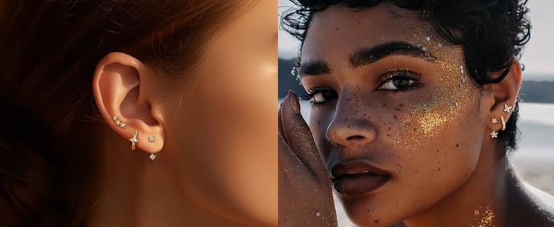 Jstyle 14K Gold Plated  Earrings for Women Earrings for Multiple Piercings Cartilage Stud Small Hoop Dainty Earrings Set Jewelry